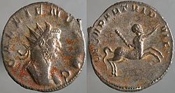 מטבע אנטוניאן של הקיסר גליאנוס, אשר בצדו השני קנטאור - סמל הלגיון