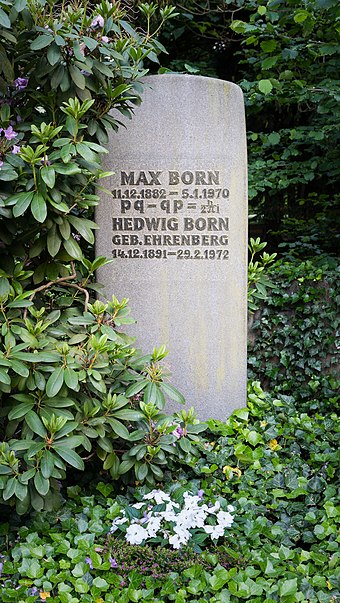 Born's gravestone in Göttingen is inscribed with the canonical commutation relation, which he put on rigid mathematical footing.