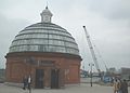 Greenwich side entrance, with a similar Tower Hamlets side entrance visible in the distance to the right