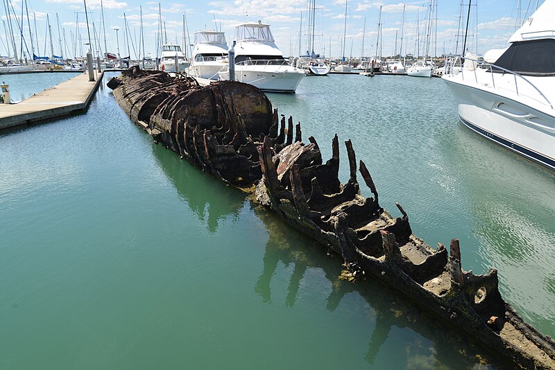 Wreck of HMAS J7 Submarine in Sandringham Yacht Club marina. Sunk as breakwater in 1927
