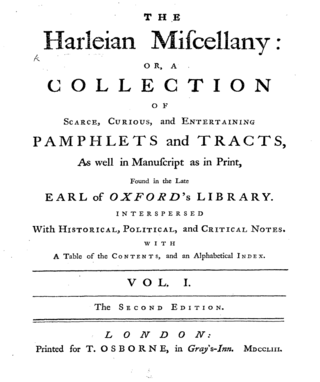 <i>The Harleian Miscellany</i> 1744–1753 collection of historical English pamphlets