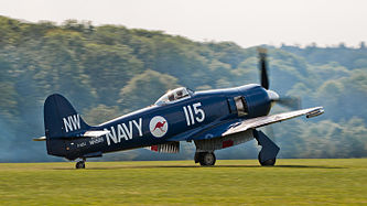 English: Hawker Sea Fury FB 10 (reg. F-AZXJ (115), cn 37733, built in 1944). Engine: Wright Centaurus XVIII. The aircraft was built for Iraqi AF as 316 (1958), destroyed in 2001 as reg. N56SF, rebuilt in the livery of RAN WH589 (cn 41H/636336, FB11). Deutsch: Hawker Sea Fury FB 10 (Reg. F-AZXJ (115), cn 37733, Baujahr 1944). Motor: Wright Centaurus XVIII. Das Flugzeug wurde urpsrünglich für die irakische Luftwaffe als 316 (1958) gebaut, 2001 mit der Reg. N56SF zerstört und nun mit der Bemalung der RAN WH589 (cn 41H/636336, FB11) wiederaufgebaut.