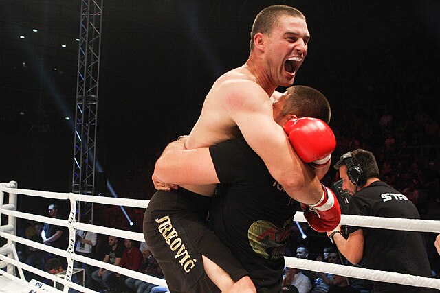 Igor Jurković celebrating at FFC 11 in Osijek, Croatia.