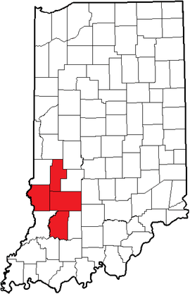 Location of the Southwestern Indiana Conference within Indiana. Indiana (SWIC).png