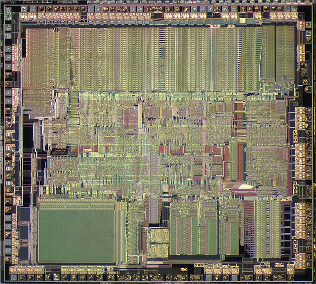 Vue du die du microprocesseur Intel 80386 SX-20.