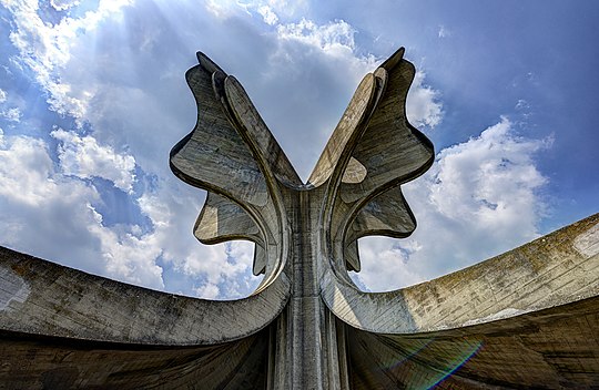 Stone Flower, a monument to the victims of Jasenovac death camp, which was part of the Genocide of Serbs committed by Ustashe