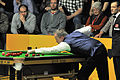 Deutsch: Bild aufgenommen in Berlin während des German Masters im Snooker 2013. John Higgins, Olivier Marteel. English: Picture taken in Berlin during the Snooker German Masters in 2013. John Higgins, Olivier Marteel.