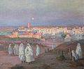 Women, wearing white on their way to Rabat, Morocco, painting by La Nézière, 1916