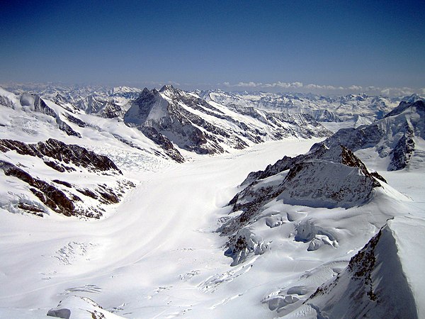 View over of the Aletsch Glacier and Concordia from the summit of the Jungfrau