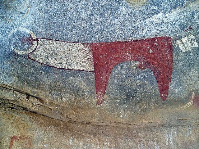 Neolithic rock art at the Laas Geel complex depicting a long-horned cow.