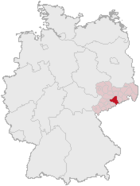 Mapa de Alemania, la posición del distrito de Freiberg resaltada