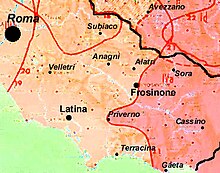 Mapa da Itália central dividido em partes.