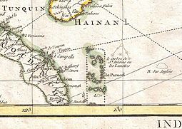 "Le Paracel" off the coast of Vietnam in a 1771 Rigobert Bonne Map of Tonkin, China, Formosa and Luzon Le Paracel-1771 Bonne Map of Tonkin (Vietnam) China, Formosa (Taiwan) and Luzon (Philippines) - Geographicus - Formosa-bonne-1771.jpg
