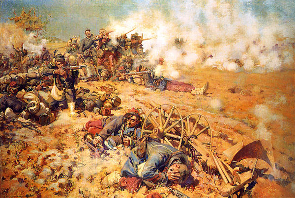La ligne de feu, 16 août 1870 by Pierre-Georges Jeanniot (1886). French infantry at the battle of Mars-la-Tour.