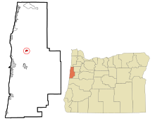 Lincoln County Oregon Beépített és be nem épített területek Siletz Highlighted.svg