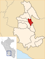 Accomarca-distriktet är det näst sydligaste i provinsen Vilcas Huamán (markerat med rött)