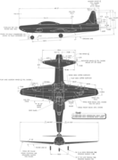 3-view silhouette of the Lockheed F-94A.