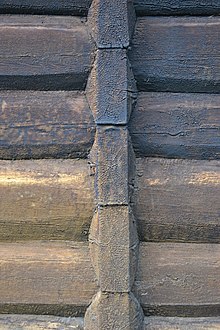 Scandinavian full scribe log construction, an addition to the Lom Stave Church in Norway Lom kirke 2015 2.jpg