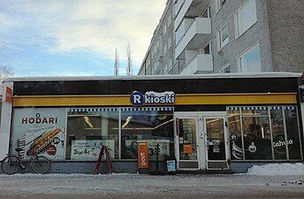 Nykyisen konseptin mukainen R-kioskin julkisivu Mäki-Matissa Jyväskylässä.