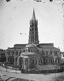 Le chevet de la basilique pendant les restaurations, par Eugène Trutat (vers 1870, muséum de Toulouse.
