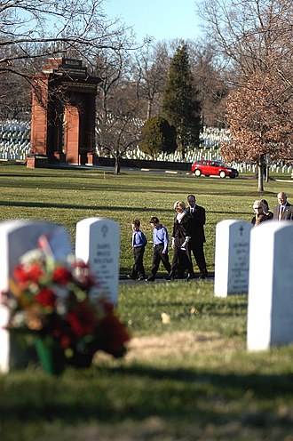 The McClellan Gate, seen from the southeast approximately from the former location of Arlington Ridge Road. Maj Troy Gilbert's Military Funeral.jpg