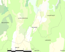 Základní mapa zobrazující hranice obce, sousedních obcí, vegetačních zón a silnic