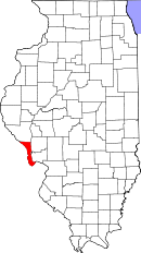 カルフーン郡の位置を示したイリノイ州の地図