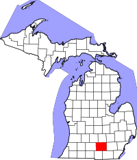 Map of Michigan highlighting Jackson County