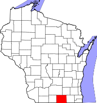 Map of Wisconsin highlighting Rock County