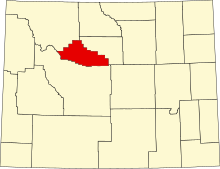 Location of Hot Springs County in Wyoming Map of Wyoming highlighting Hot Springs County.svg