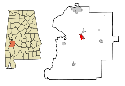 Marengo County Alabama Incorporated and Unincorporated areas Linden Highlighted.svg