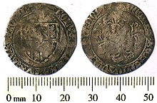 This Burgundian double patard (or 2-stuiver) found in England was current there for four English pence from 1469 to 1475. Medieval coin; double petard of Charles the Bold (FindID 191518).jpg