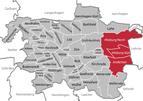 Hanover, Misburg-Anderten district highlighted