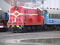 DE 504 in Dunedin with an A class carriage in the Cato Blue livery.