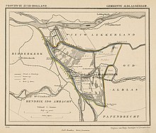 Kinderdijk location near Nieuw-Lekkerland Netherlands, Alblasserdam, map of 1869.jpg