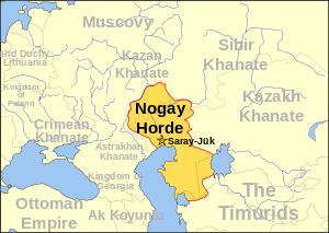 Приблизительная территория Ногайской Орды в конце XV века