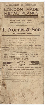 T. Norris & Son: A Selection of High-Class London Made Metal Planes
Front cover of the 1930s price list
Photograph by James Austin Norrispricelist1930sfront.jpg