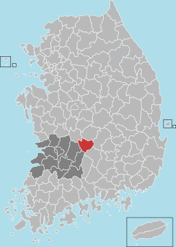 Muju-guns läge i Norra Jeolla och Sydkorea.