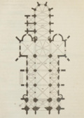 Le plan de l'église, voûtes, piliers et contreforts.