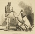 An Ethiopian cutting a meat with a shotel.