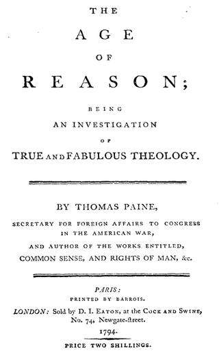 <i>The Age of Reason</i> Work by Thomas Paine, published 1794, 1795 and 1807