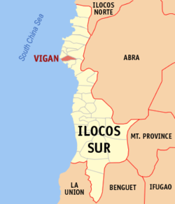 Mapa han Ilocos Sur nga nagpapakita kon hain nahamutang an Syudad han Vigan