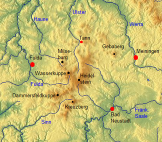 Physische Übersichtskarte der Rhön