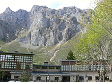 Cliffs and scree slopes above the parador at Fuente De in the Picos de Europa