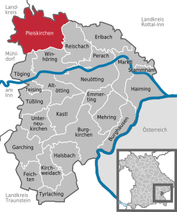 Läget för Pleiskirchen i Landkreis Altötting