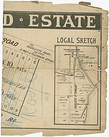 Portwood Estate map, 1878, showing the Redcliffe railway line and railway station