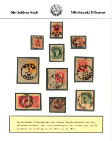 Customised stamp album page for a Marcophily collection of Prague postmarks Prag postmarks.png