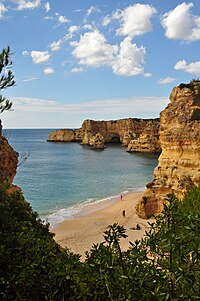 The Marinha Beach in Lagoa, Algarve is considered by the Michelin Guide as one of the 10 most beautiful beaches in Europe and as one of the 100 most beautiful beaches in the world. Praia da Marinha (2012-09-27), by Klugschnacker in Wikipedia (86).JPG