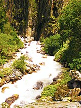 Pushpawati River rushing out at the Valley of Flowers National Park, where the song Ghallu Ghallu was shot