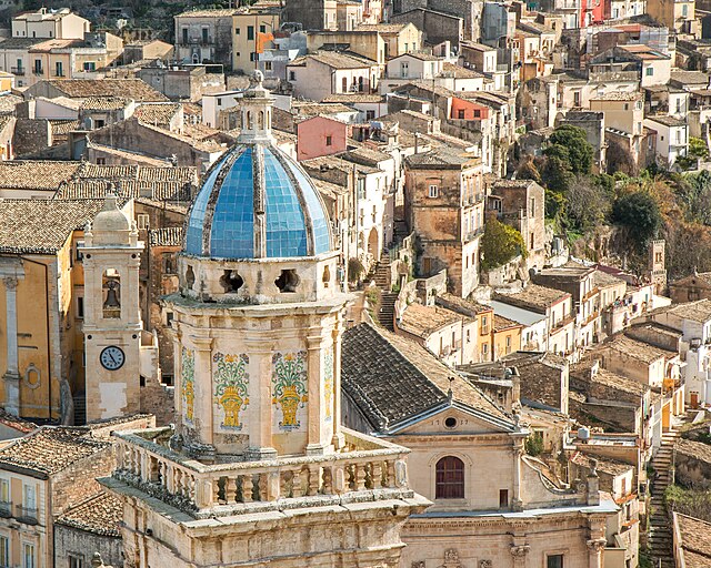 Blue dome of bell-tower of Santa Maria dell'Itria church in Ragusa Ibla